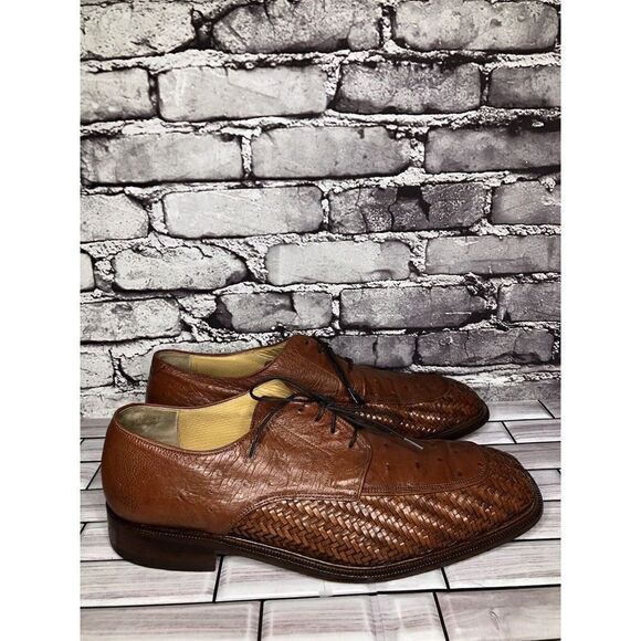 Caporicci Italy Vintage Almond Genuine Ostrich Woven Dress Shoes Men 13M US/46EU